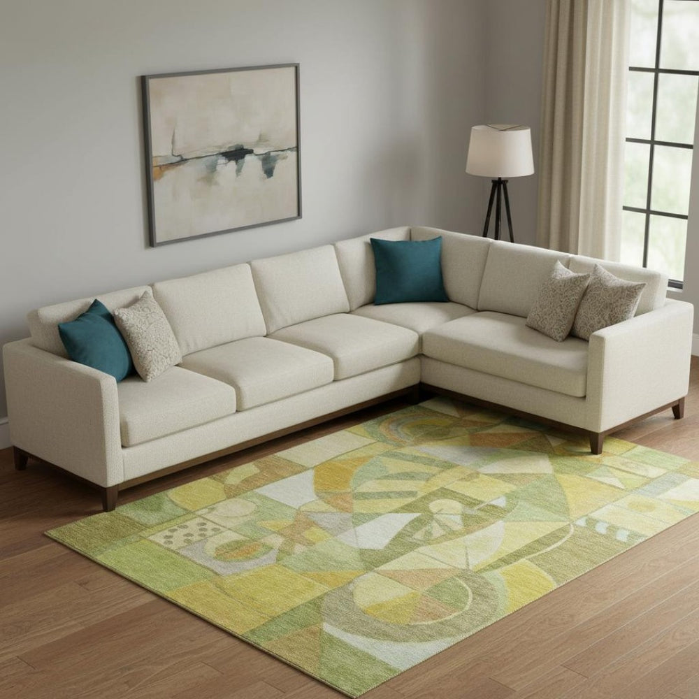 HomeRoots 9' X 12' Contemporary Fern Green and Gold Abstract Area Rug - Washable, UV Protected, Family-Friendly! 700402