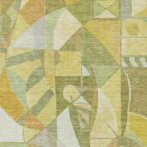 HomeRoots 9' X 12' Contemporary Fern Green and Gold Abstract Area Rug - Washable, UV Protected, Family-Friendly! 700402