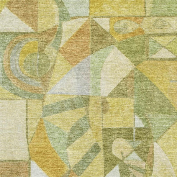 HomeRoots 10' X 14' Abstract Washable Area Rug in Fern Green, Gold & Ivory - UV Protected & Easy Care! 700403