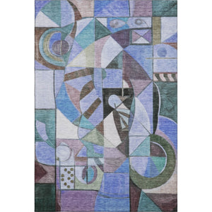 HomeRoots 5' X 8' Abstract Washable Area Rug in Green, Blue, Ivory - UV Protected & Stain Resistant Design 700405