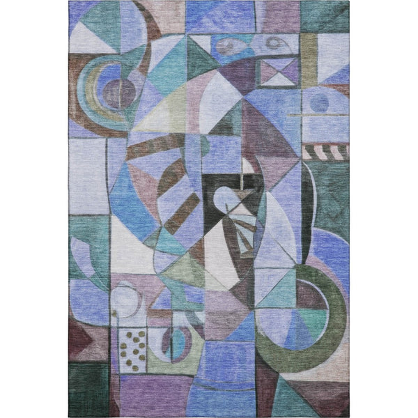 HomeRoots 5' X 8' Abstract Washable Area Rug in Green, Blue, Ivory - UV Protected & Stain Resistant Design 700405