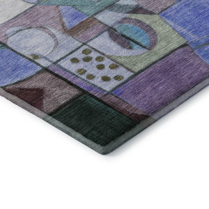 HomeRoots 5' X 8' Abstract Washable Area Rug in Green, Blue, Ivory - UV Protected & Stain Resistant Design 700405