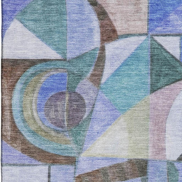 HomeRoots 5' X 8' Abstract Washable Area Rug in Green, Blue, Ivory - UV Protected & Stain Resistant Design 700405