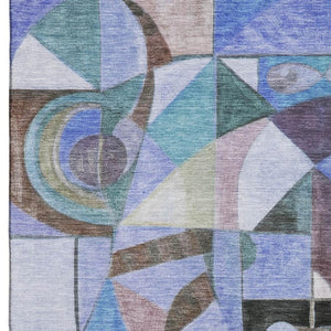 HomeRoots 5' X 8' Abstract Washable Area Rug in Green, Blue, Ivory - UV Protected & Stain Resistant Design 700405