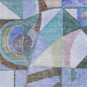 HomeRoots 8' X 10' Modern Abstract Area Rug in Green, Blue & Ivory - Washable, UV Protected, Stain-Resistant 700407