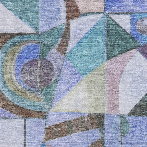 HomeRoots 8' X 10' Modern Abstract Area Rug in Green, Blue & Ivory - Washable, UV Protected, Stain-Resistant 700407