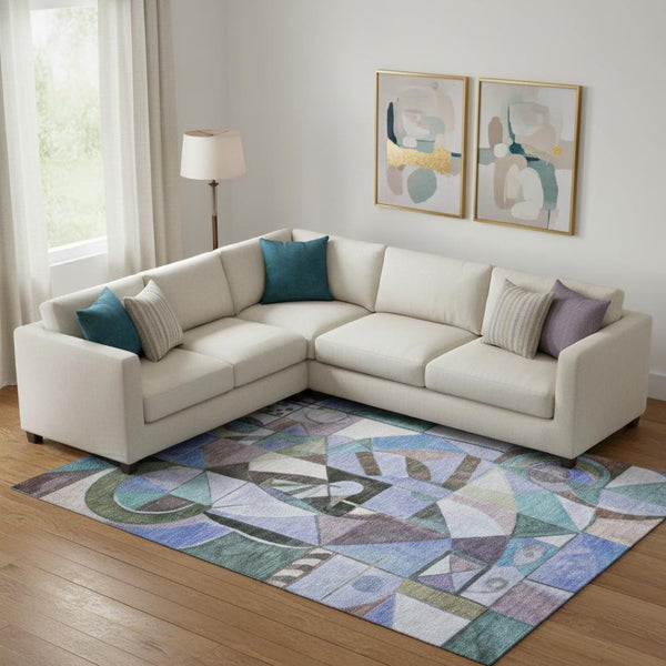 HomeRoots 9' Modern Abstract Washable Area Rug in Green, Blue & Ivory – UV Protected, Durable & Stylish! 700408