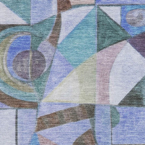HomeRoots 10' X 14' Abstract Area Rug in Green, Blue & Ivory - Washable, UV-Protected, Stain-Resistant Beauty! 700409