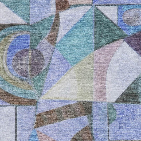 HomeRoots 10' X 14' Abstract Area Rug in Green, Blue & Ivory - Washable, UV-Protected, Stain-Resistant Beauty! 700409