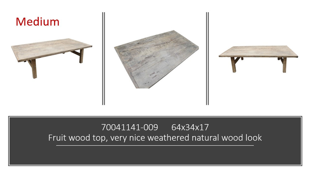 Lilys Vintage Coffee Table Medium Approx 5-6’ Long 20-30" Wide Weathered Natural(Size & Color Vary) 70040141A