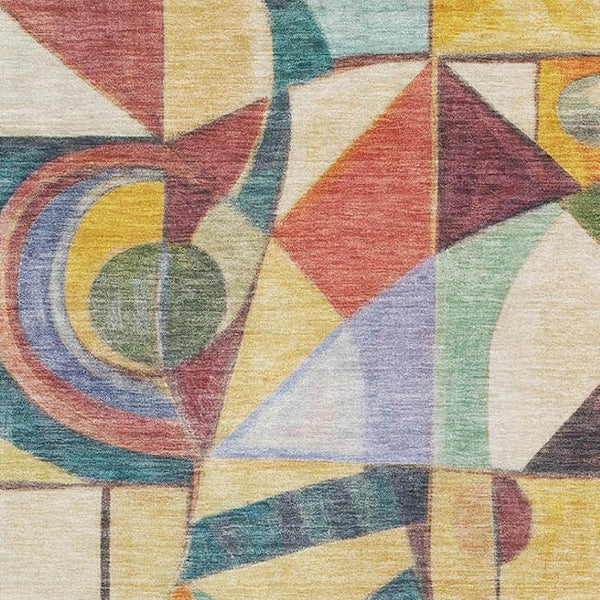 HomeRoots 5' X 8' Modern Gold Purple Ivory Abstract Area Rug - Washable, UV Protected, Non-Slip & Durable! 700411
