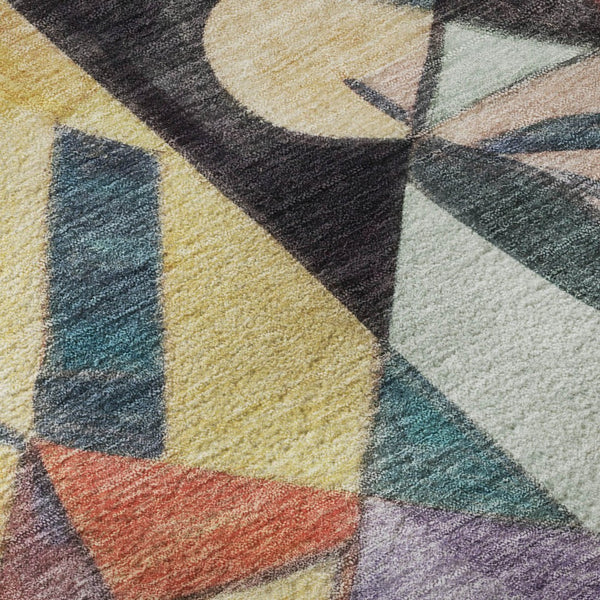 HomeRoots 8' Bold Gold, Purple & Ivory Abstract Washable Round Rug with UV Protection for Modern Spaces 700412