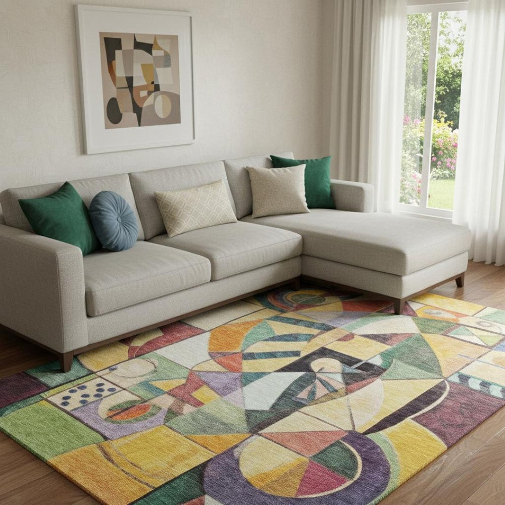 HomeRoots 8' X 10' Stylish Gold, Purple & Ivory Abstract Washable Area Rug with UV Protection & Non-Slip Backing 700413