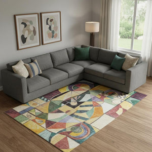 HomeRoots 9' X 12' Bold Gold, Purple, and Ivory Abstract Washable Area Rug with UV Protection for Homes 700414
