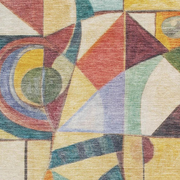 HomeRoots 9' X 12' Bold Gold, Purple, and Ivory Abstract Washable Area Rug with UV Protection for Homes 700414