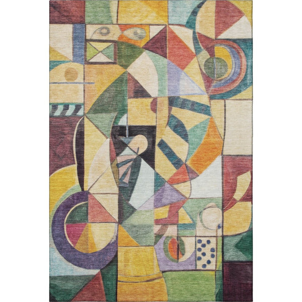 HomeRoots 9' X 12' Bold Gold, Purple, and Ivory Abstract Washable Area Rug with UV Protection for Homes 700414