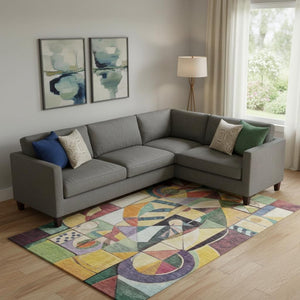 HomeRoots 10' X 14' Gold Purple Ivory Abstract Area Rug – Washable, UV-Protected, Durable & Stylish Decor Piece 700415