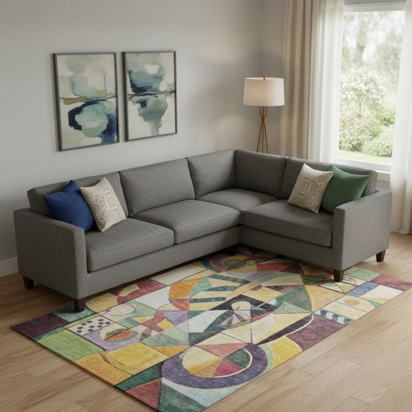 HomeRoots 10' X 14' Gold Purple Ivory Abstract Area Rug – Washable, UV-Protected, Durable & Stylish Decor Piece 700415