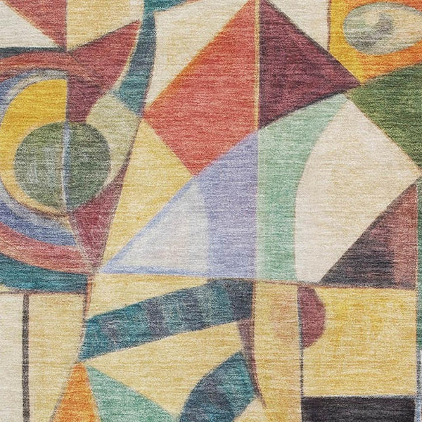 HomeRoots 10' X 14' Gold Purple Ivory Abstract Area Rug – Washable, UV-Protected, Durable & Stylish Decor Piece 700415