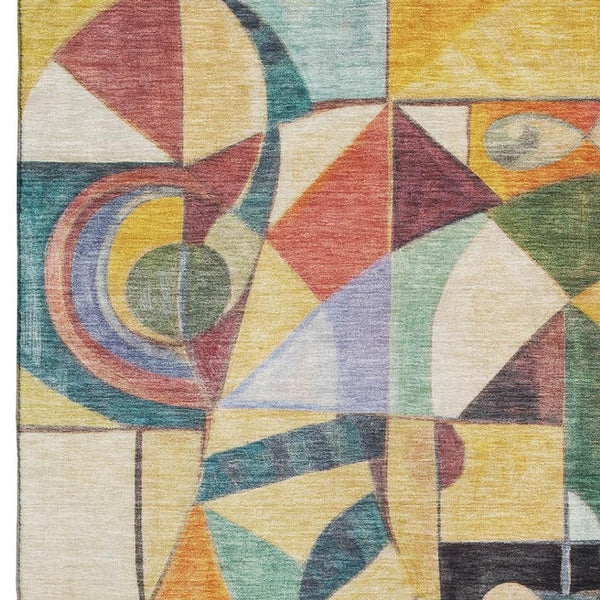 HomeRoots 10' X 14' Gold Purple Ivory Abstract Area Rug – Washable, UV-Protected, Durable & Stylish Decor Piece 700415