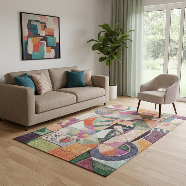 HomeRoots 5' X 8' Vibrant Orange Pink Ivory Abstract Area Rug – Washable, UV Protected, Family-Friendly Style! 700417