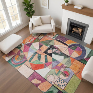 HomeRoots 5' X 8' Vibrant Orange Pink Ivory Abstract Area Rug – Washable, UV Protected, Family-Friendly Style! 700417