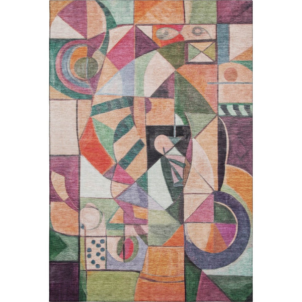 HomeRoots 5' X 8' Vibrant Orange Pink Ivory Abstract Area Rug – Washable, UV Protected, Family-Friendly Style! 700417