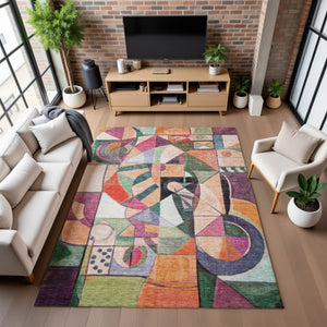 HomeRoots 5' X 8' Vibrant Orange Pink Ivory Abstract Area Rug – Washable, UV Protected, Family-Friendly Style! 700417