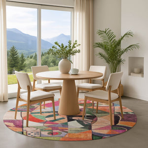 HomeRoots 8' Washable Round Rug in Vibrant Orange, Pink, and Ivory - UV Protected, Non-Slip, Stylish Comfort 700418