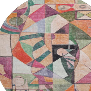 HomeRoots 8' Washable Round Rug in Vibrant Orange, Pink, and Ivory - UV Protected, Non-Slip, Stylish Comfort 700418