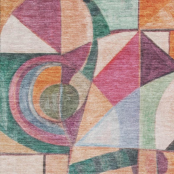 HomeRoots 8' X 10' Vibrant Abstract Washable Area Rug in Orange, Pink & Ivory – UV Protected & Durable Design 700419