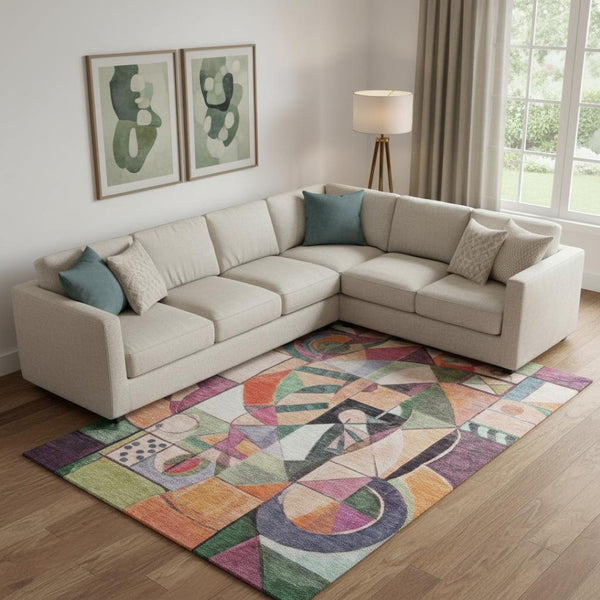 HomeRoots 9' X 12' Modern Abstract Washable Area Rug in Vibrant Orange, Pink, Ivory - UV Protected & Durable 700420