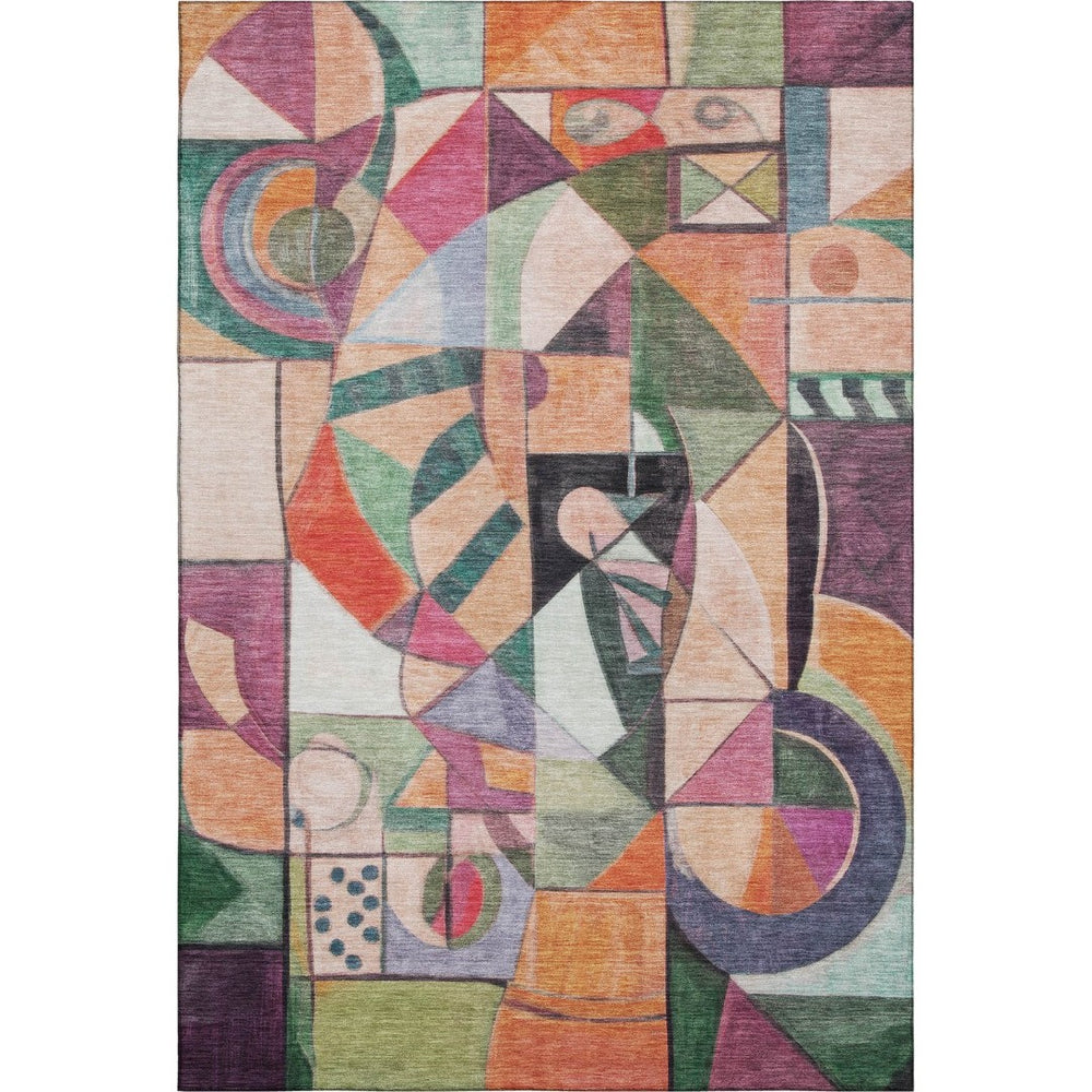 HomeRoots 9' X 12' Modern Abstract Washable Area Rug in Vibrant Orange, Pink, Ivory - UV Protected & Durable 700420