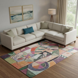 HomeRoots 10' X 14' Vibrant Abstract Area Rug in Orange, Pink & Ivory - Washable, UV-Protected & Durable! 700421