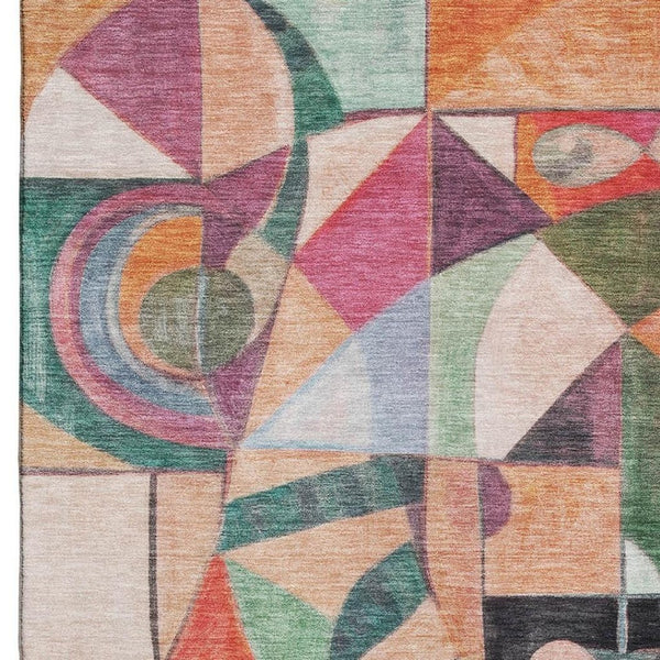 HomeRoots 10' X 14' Vibrant Abstract Area Rug in Orange, Pink & Ivory - Washable, UV-Protected & Durable! 700421