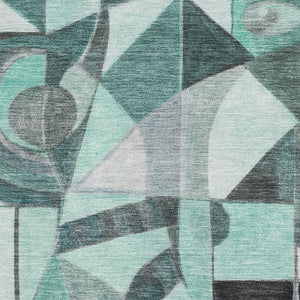 HomeRoots 5' X 8' Teal Black and Ivory Abstract Washable Area Rug - UV Protected, Stain-Resistant, Non-Slip! 700423