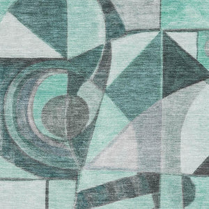 HomeRoots 8' X 10' Abstract Teal Black Ivory Area Rug - Washable, UV-Protected, Durable for Homes with Kids & Pets 700425