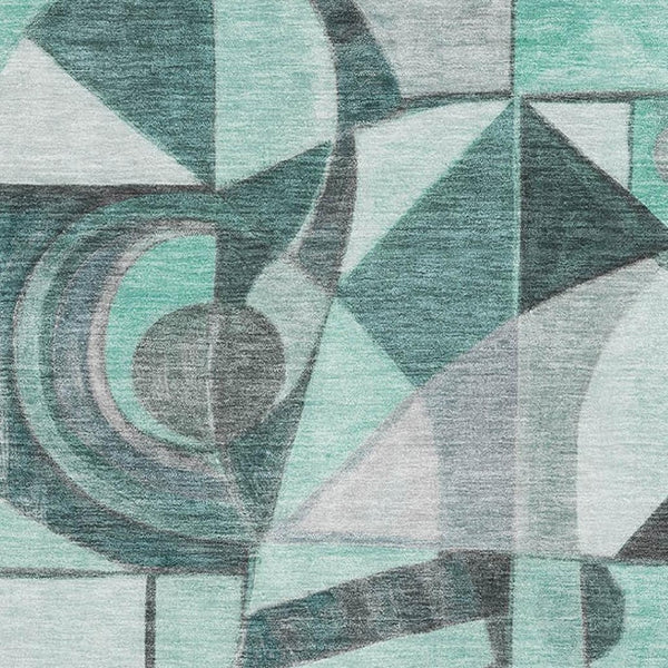 HomeRoots 8' X 10' Abstract Teal Black Ivory Area Rug - Washable, UV-Protected, Durable for Homes with Kids & Pets 700425