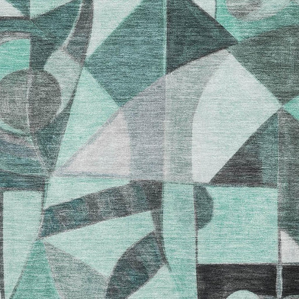 HomeRoots 9' X 12' Teal, Black & Ivory Abstract Washable Area Rug – Stylish, Durable & UV-Protected Design 700426