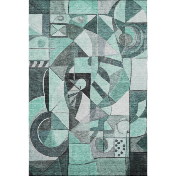 HomeRoots 9' X 12' Teal, Black & Ivory Abstract Washable Area Rug – Stylish, Durable & UV-Protected Design 700426