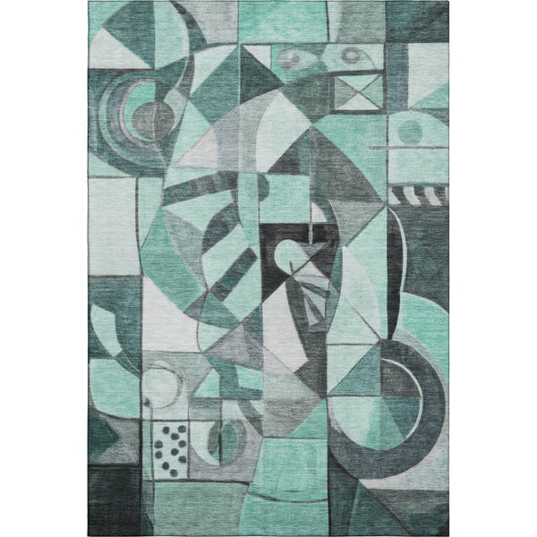 HomeRoots 10' Teal Black Ivory Abstract Area Rug - Washable, UV Protected, Durable for High-Traffic Spaces 700427