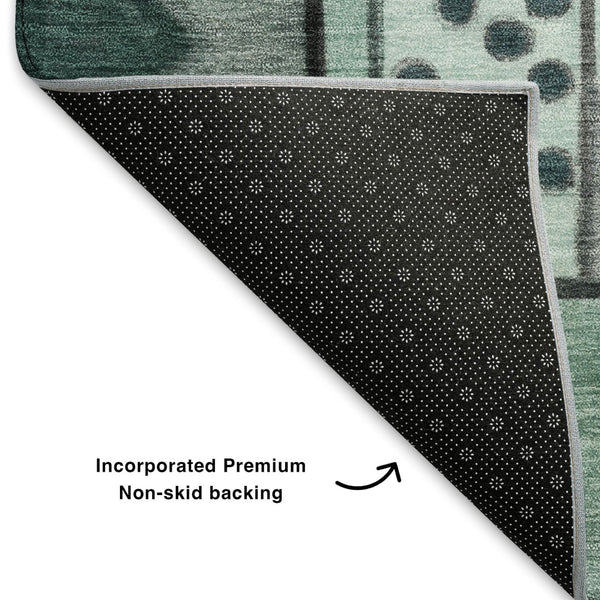 HomeRoots 10' Teal Black Ivory Abstract Area Rug - Washable, UV Protected, Durable for High-Traffic Spaces 700427