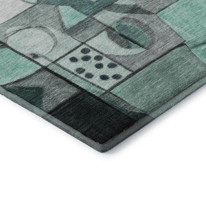 HomeRoots 10' Teal Black Ivory Abstract Area Rug - Washable, UV Protected, Durable for High-Traffic Spaces 700427