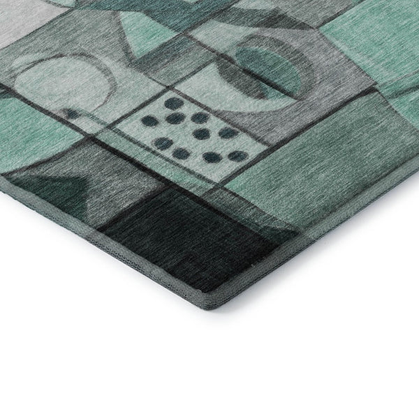 HomeRoots 10' Teal Black Ivory Abstract Area Rug - Washable, UV Protected, Durable for High-Traffic Spaces 700427