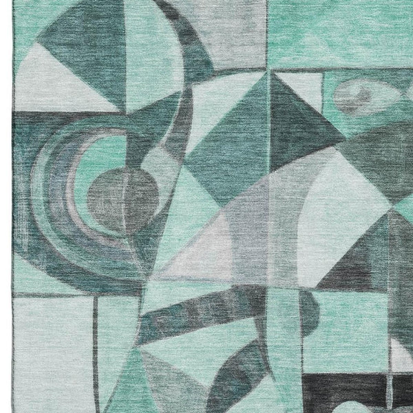 HomeRoots 10' Teal Black Ivory Abstract Area Rug - Washable, UV Protected, Durable for High-Traffic Spaces 700427