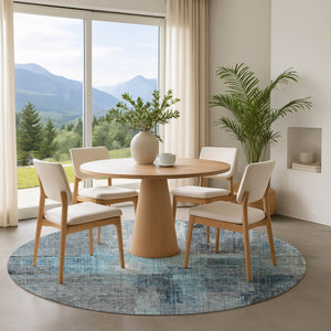 HomeRoots 8' Blue and Gray Abstract Washable Round Rug - Durable, Stylish, UV-Protected for Busy Homes! 700430