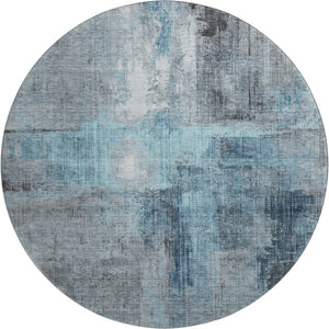 HomeRoots 8' Blue and Gray Abstract Washable Round Rug - Durable, Stylish, UV-Protected for Busy Homes! 700430
