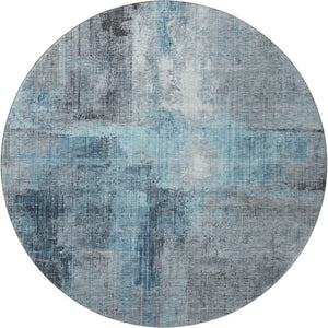 HomeRoots 8' Blue and Gray Abstract Washable Round Rug - Durable, Stylish, UV-Protected for Busy Homes! 700430