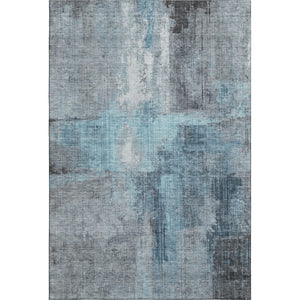 HomeRoots 8' X 10' Modern Blue & Gray Abstract Washable Area Rug with UV Protection for High-Traffic Spaces 700431