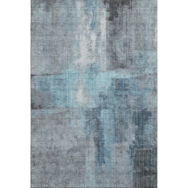 HomeRoots 8' X 10' Modern Blue & Gray Abstract Washable Area Rug with UV Protection for High-Traffic Spaces 700431
